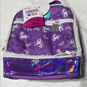 Limited Too Purple and Silver Unicorn insulated lunch Bag nwt